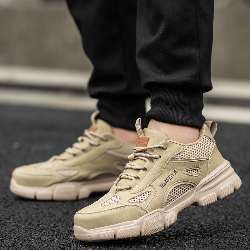 Baskets de travail respirantes en acier pour hommes, chaussures Parker, bottes de sécurité, perforation