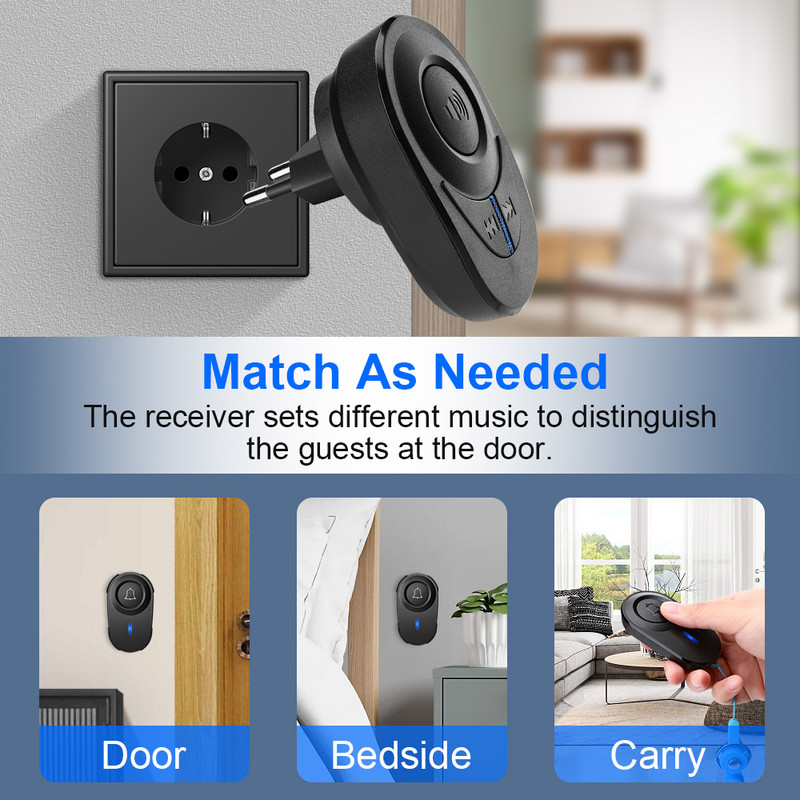 Onvian Smart Home Wireless Doorbell EU Plug Αδιάβροχο Outdoor Smart Door Bell LED Flash Συναγερμός ασφαλείας timbre casa inteligente