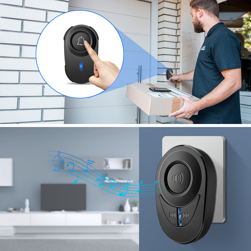 Onvian Smart Home Wireless Doorbell EU Plug Αδιάβροχο Outdoor Smart Door Bell LED Flash Συναγερμός ασφαλείας timbre casa inteligente