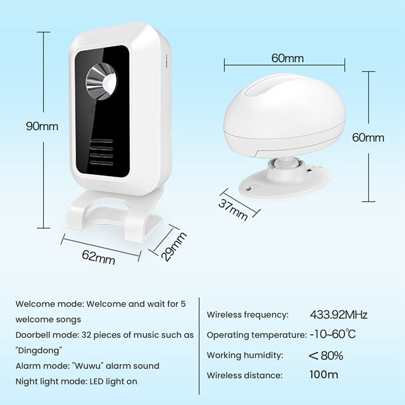 1 készlet boltbejárati infravörös osztott érzékelő csengő vezeték nélküli érzékelő ajtócsengő mozgásérzékelő csengő
