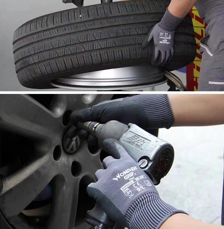 Sivé nylonové spandexové mikro penové nitrilové záhradné ochranné rukavice Maxi High Flex proti priľnavosti, odolné proti oderu