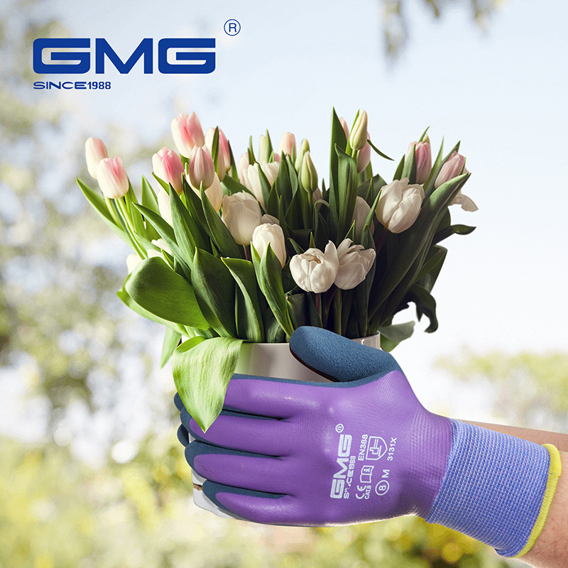 Darbo pirštinės GMG Latex Sandy, vandeniui atsparios, neslystančios, skirtos žvejybai sode, transportavimui, mechaninės pramoninės apsauginės pirštinės moterims
