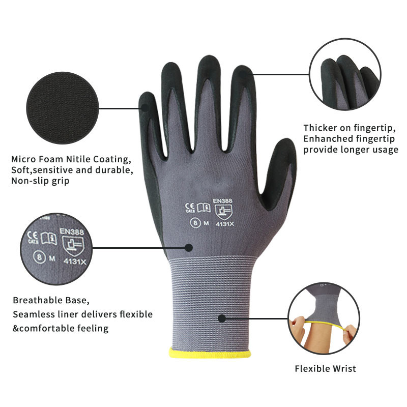 Putu nitrila cimdi 3 pāri melni darba cimdi automašīnu remontam Mehāniskā dārzkopība Lieliski satverami un piemēroti Olu necaurlaidīgi cimdi