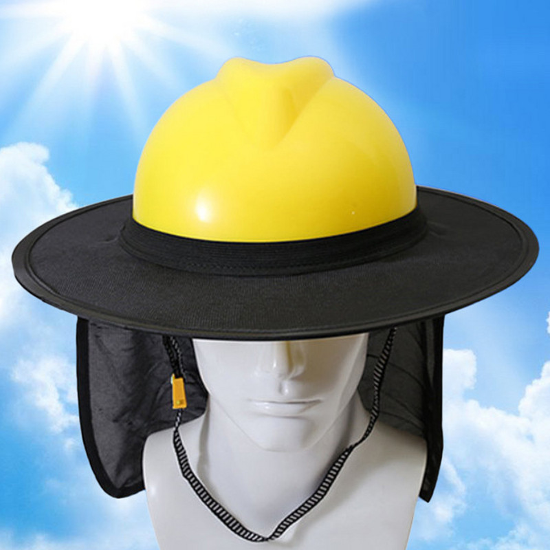 Ehitusplatsil päikesemüts päikesevari hingav täie äärega suvine päikesevari, riidest nähtavusvõrk meestele naistele õues (must