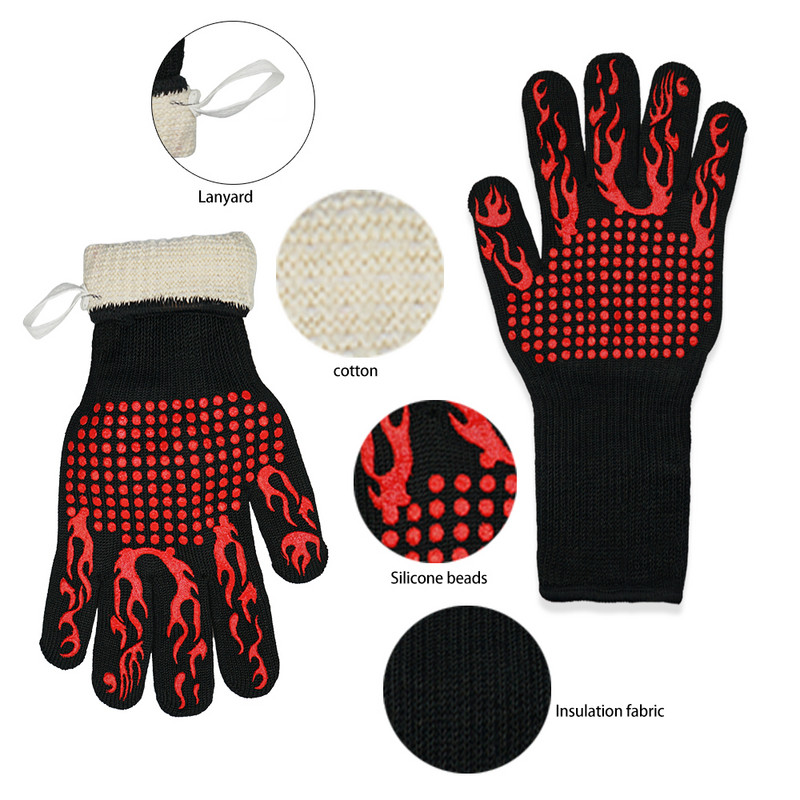 Grill kesztyűk magas hőmérsékletnek ellenálló sütőkesztyűk 500 800 tűzálló grillező hőszigetelő konyhai mikrohullámú sütő kesztyűk