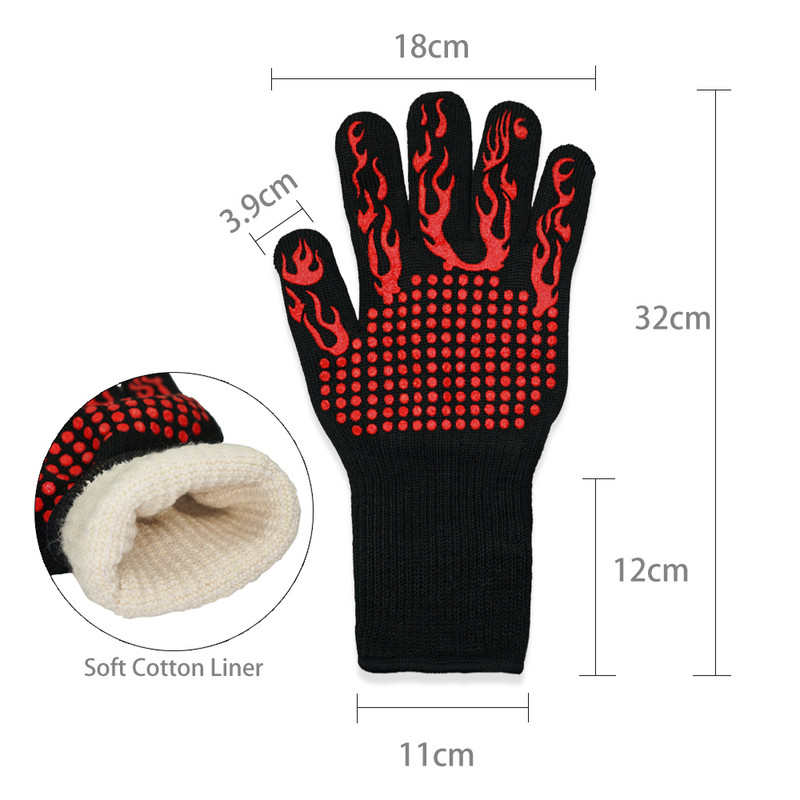 Grill kesztyűk magas hőmérsékletnek ellenálló sütőkesztyűk 500 800 tűzálló grillező hőszigetelő konyhai mikrohullámú sütő kesztyűk