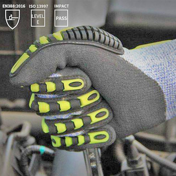 100% висококачествени, устойчиви на порязване, антивибрационни ръкавици, маслоустойчиви механични защитни работни ръкавици, песъчлив нитрилен длан