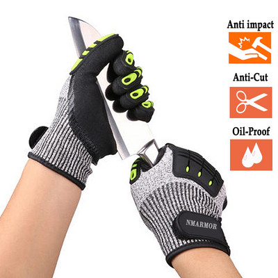 100% High Quality Anti-Cut Resistant Anti-Vibration Glove Oil Proof Mechanic Safety Working Gloves Sandy Nitrile Palm Grip