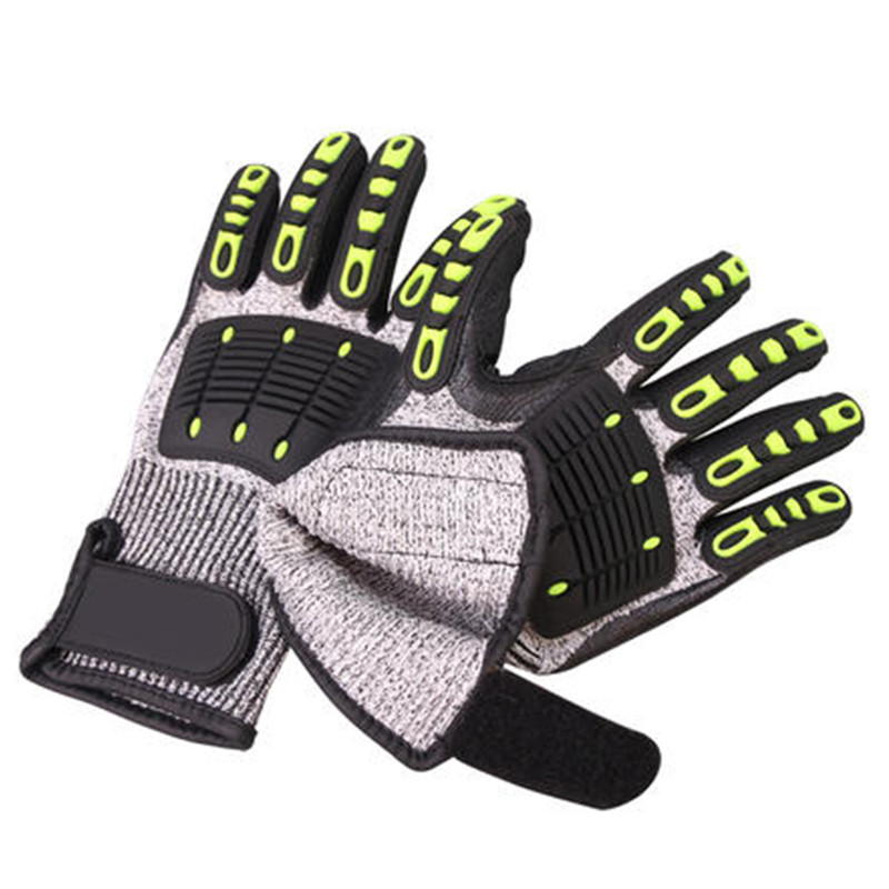 100 % aukštos kokybės pjovimui atspari ir vibracijai atspari pirštinė, alyvai atspari mechaninė sauga darbo pirštinės smėlio spalvos nitrilo rankena