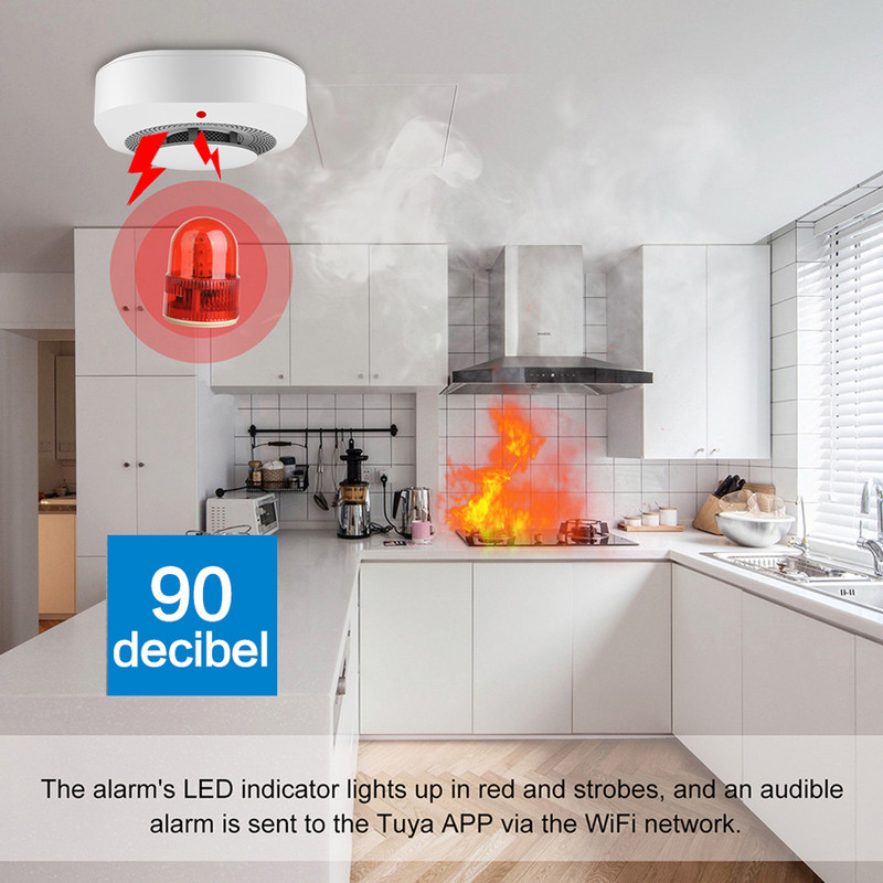 Tuya Zigbee Wifi dūmų detektoriaus jutiklis 80DB Signalizacija Fire Smart Smoke Detector Wifi Priešgaisrinė apsauga Namų apsaugos signalizacija Smart Life