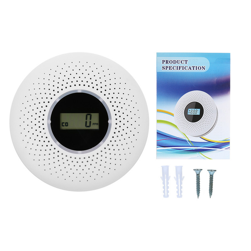 ESCAM 2 in 1 LCD displejs oglekļa monoksīda un dūmu kombinētais detektors ar baterijām darbināms CO signalizācija ar LED gaismas mirgojošu skaņas brīdinājumu