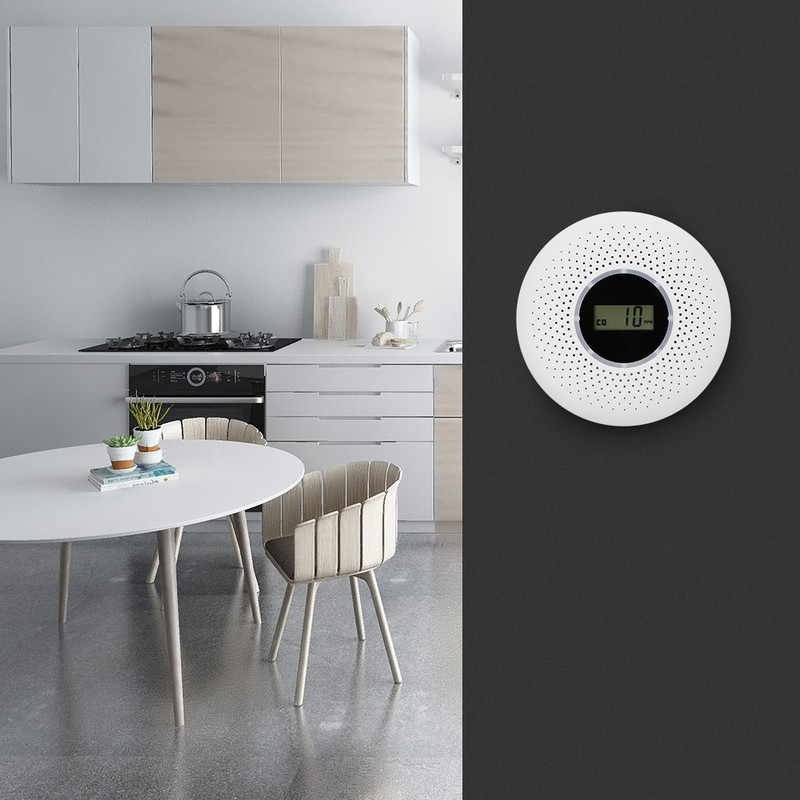 ESCAM 2 in 1 LCD displejs oglekļa monoksīda un dūmu kombinētais detektors ar baterijām darbināms CO signalizācija ar LED gaismas mirgojošu skaņas brīdinājumu