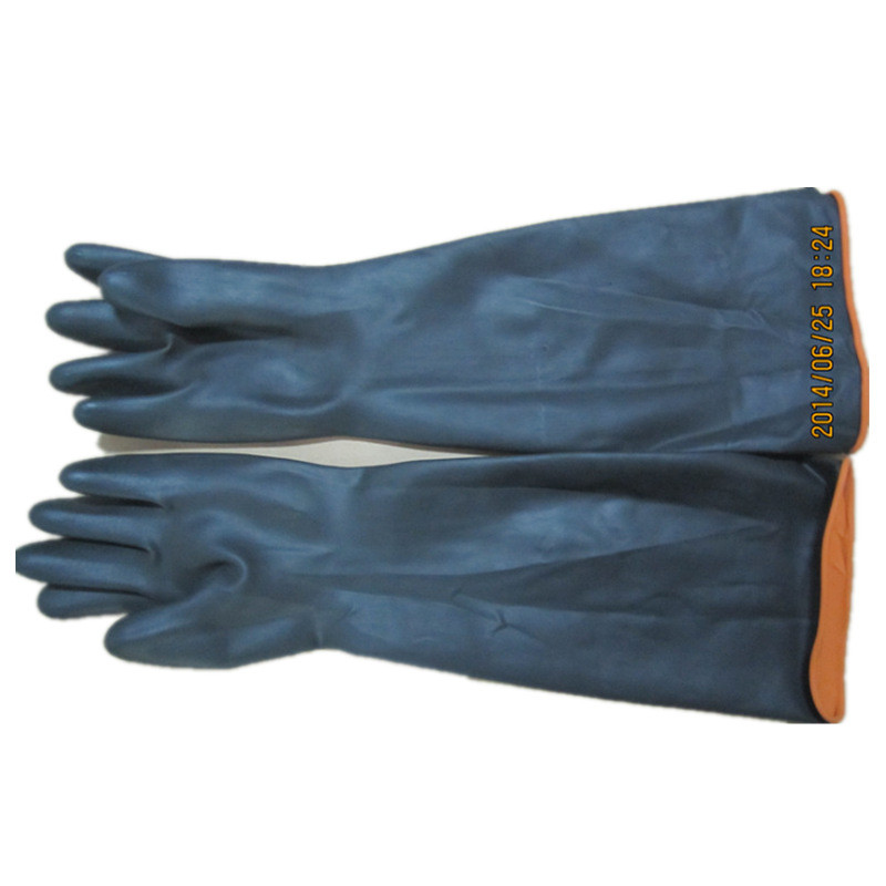 Vastag sav-lúgálló természetes gumi kesztyűk hosszú ujjú korróziógátló ipari munkavégzés kopásálló olajkesztyűk