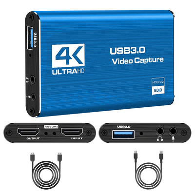 USB 4K 60Hz HDMI-ühilduv videosalvestuskaart 1080P mängusalvestusplaadi reaalajas voogesituse kasti jaoks USB 3.0 haarats PS4 kaamera jaoks