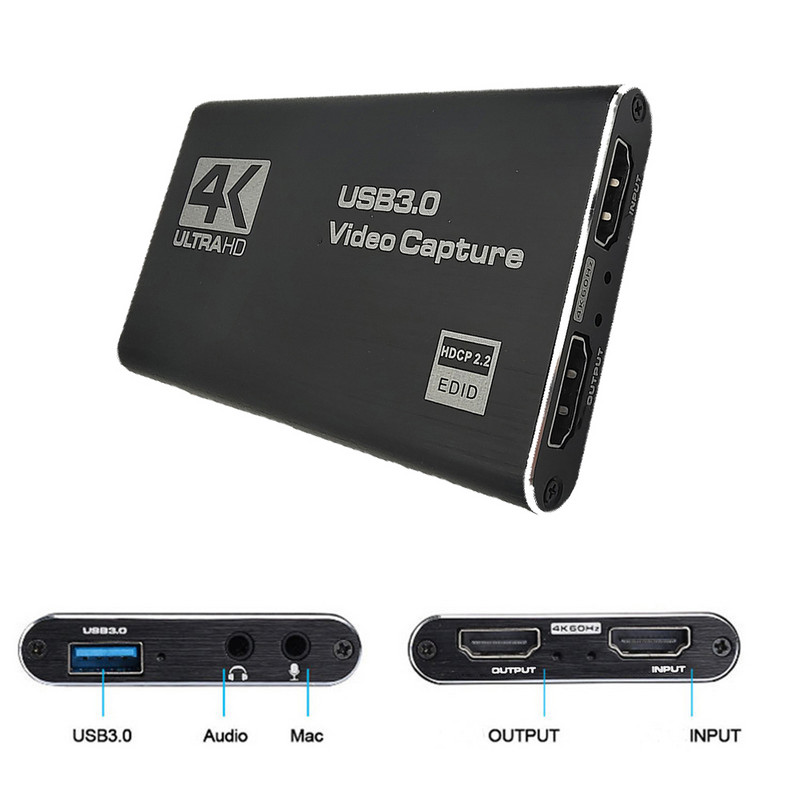 USB 4K 60Hz HDMI saderīga video tveršanas karte 1080P spēļu ierakstīšanas platei tiešraides straumēšanas kaste USB 3.0 tvērējs PS4 kamerai