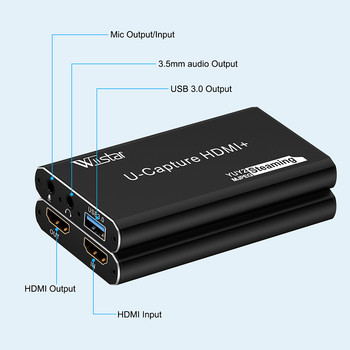 4K USB 3.0 карта за заснемане на видео HDMI-съвместима 1080P 60fps HD видеорекордер Grabber за OBS Capturing Game Card Live