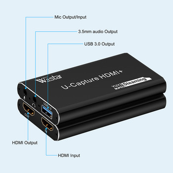 Κάρτα λήψης βίντεο 4K USB 3.0 Συμβατή με HDMI 1080P 60 fps HD Recorder Grabber για ζωντανή κάρτα παιχνιδιού λήψης OBS