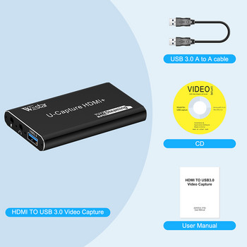 Κάρτα λήψης βίντεο 4K USB 3.0 Συμβατή με HDMI 1080P 60 fps HD Recorder Grabber για ζωντανή κάρτα παιχνιδιού λήψης OBS