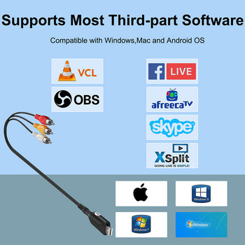 USB карта за заснемане на видео VHS към цифров RCA към USB 2.0 устройство за аудио заснемане, адаптер, конвертор, лесен за капачка, VCR, DVR телевизор за Win7/8/10