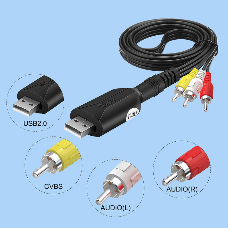 USB video tveršanas karte VHS uz digitālo RCA uz USB 2.0 audio uztveršanas ierīces adaptera pārveidotājs, kas viegli pārslēdzams VCR DVR TV operētājsistēmai Win7/8/10