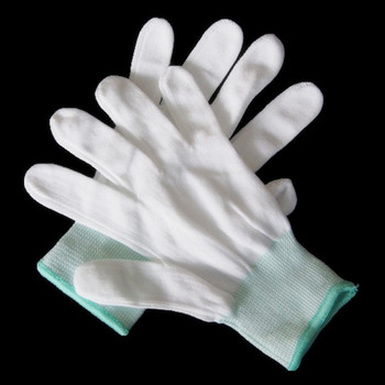 Безплатна доставка 10 чифта/лот Найлонови PU ръкавици с покритие за пръсти Ръкавици с бяло покритие Антистатични ръкавици Чисти плетени ръкавици