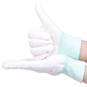 Δωρεάν αποστολή 10 Pairs/lot Nylon PU Finger Coated Gloves White Coated Glove Anti-static Gloves Clean Knitted Gloves