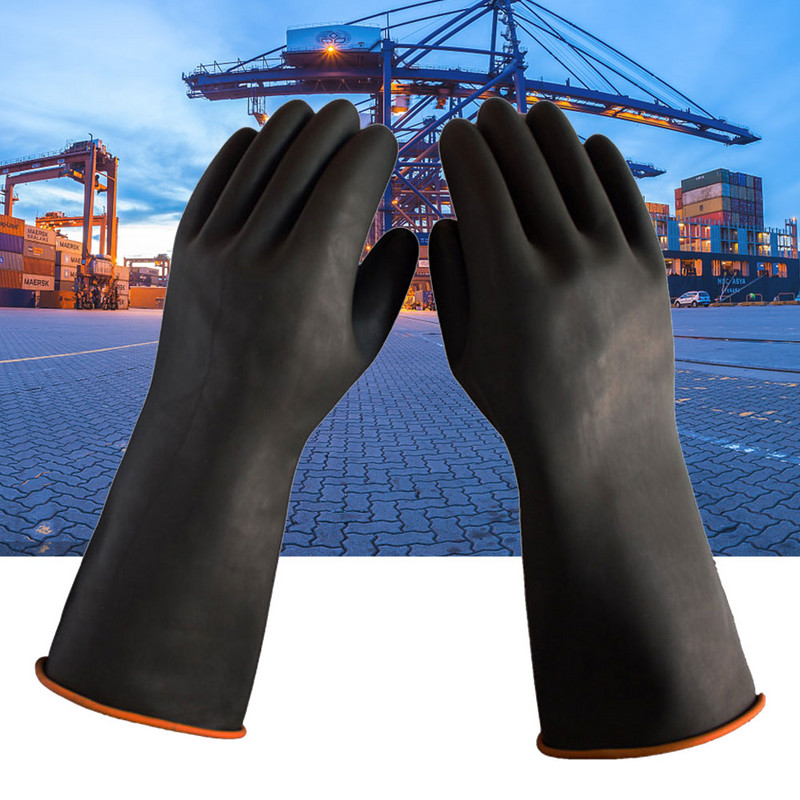 Industriālie melni lieljaudas eļļas sārmi, mājsaimniecības drošības darba lateksa garie cimdi, biezināti, izturīgi pret skābi, ķīmiski cimdi, aizsargājoši