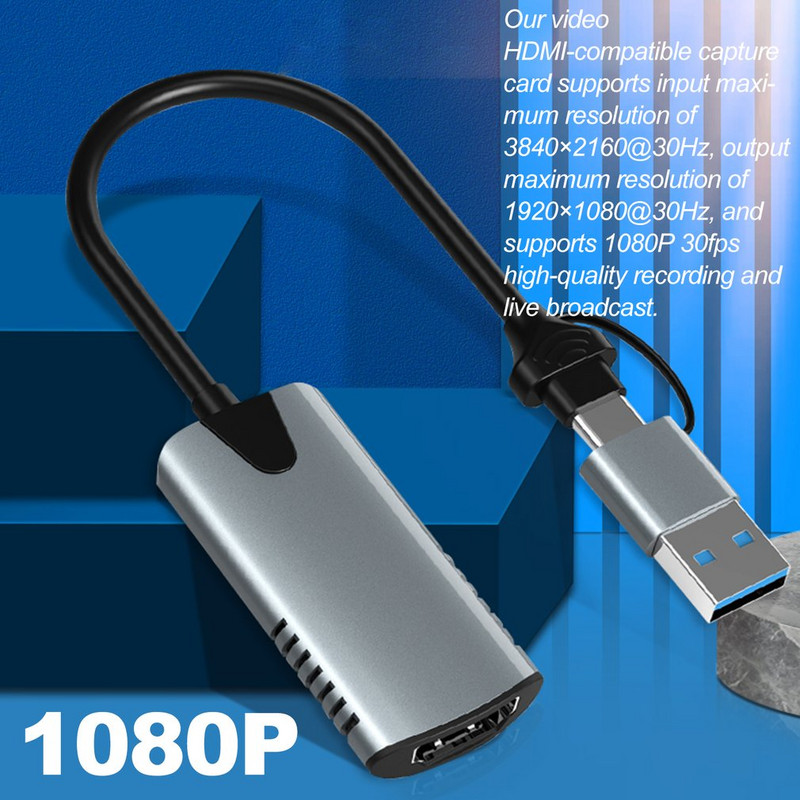 Video uzņemšanas karte 1080p30Hz USB-C HDMI saderīga videospēļu Grabber ierakstīšana PS4/3 videokameras slēdža tiešraides kamerai