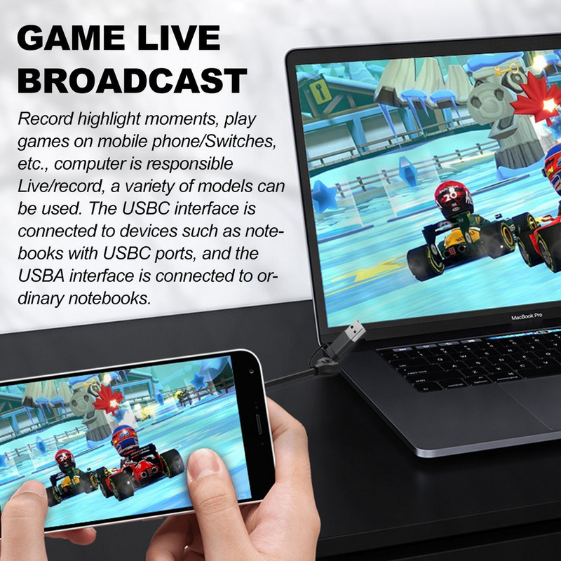 Video uzņemšanas karte 1080p30Hz USB-C HDMI saderīga videospēļu Grabber ierakstīšana PS4/3 videokameras slēdža tiešraides kamerai