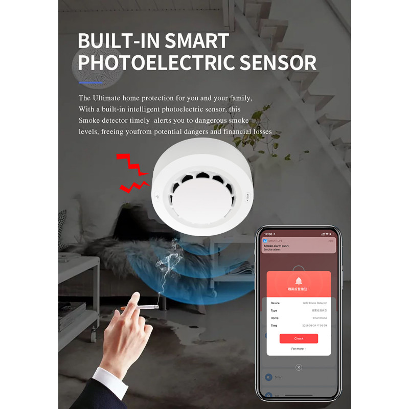 Tuya wifi dūmų jutiklis Tuya dūmų signalizatorius wifi dūmų detektorius gaisro signalizacija išmanusis dūmų detektorius dūmų detektorius Išmanusis namas
