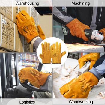 Andanda 1 чифт работни ръкавици 100% висококачествени ръкавици от телешка кожа Устойчивост на износване за работа на механици, градинарство, барбекю, консумативи за безопасност при рязане