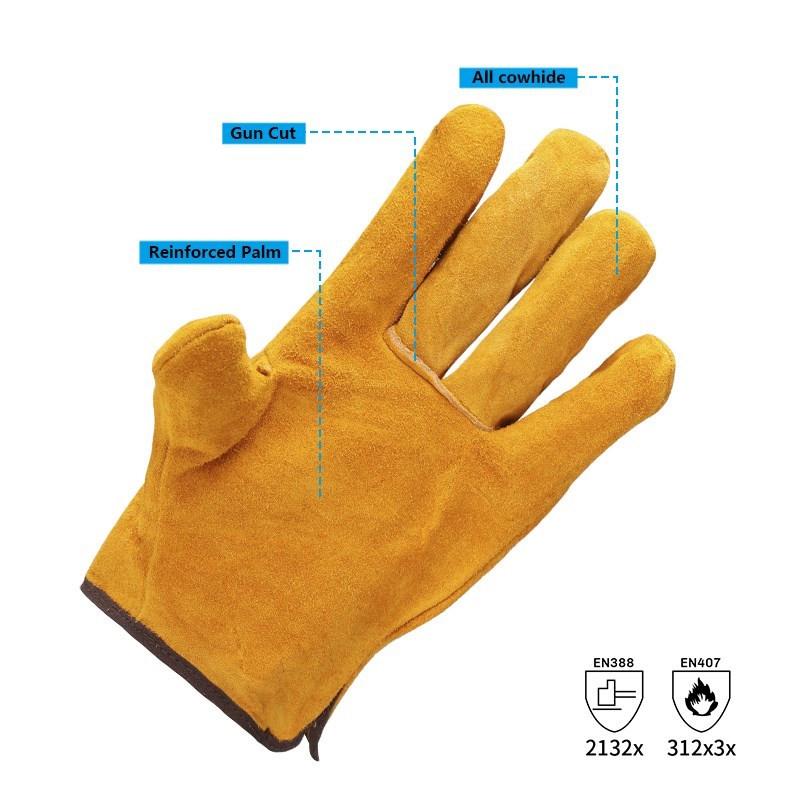 Andanda 1Pair munkakesztyűk 100%-ban kiváló minőségű marhabőr kesztyűk kopásállóság a mechanikai munkához kertészkedéshez, grillezéshez, vágásbiztonsági kellékekhez