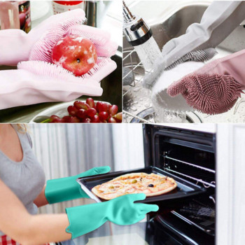 Миене на съдове Почистващи ръкавици Силиконова гумена гъба Ръкавица Домакински скрубер Кухня Чисти инструменти Кухня