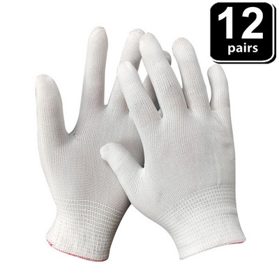 12 Ζεύγη Λεπτά Λευκά Γάντια Υψηλής Ελαστικής Μαλακά Βαμβακερά γάντια για εργασίες κηπουρικής Κατασκευές ξυλουργικές εργασίες Προμήθειες Ασφαλείας Χώρου Εργασίας