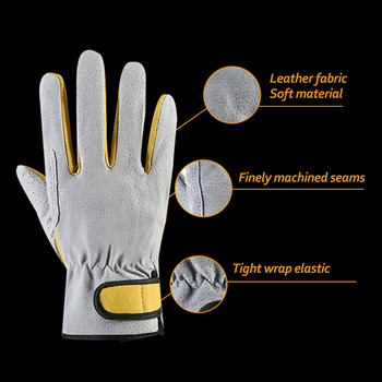 1 чифт устойчиви на износване работни ръкавици от телешка кожа Кожени работници Работни заваръчни предпазни средства за ловна градина Спортни шофьорски ръкавици