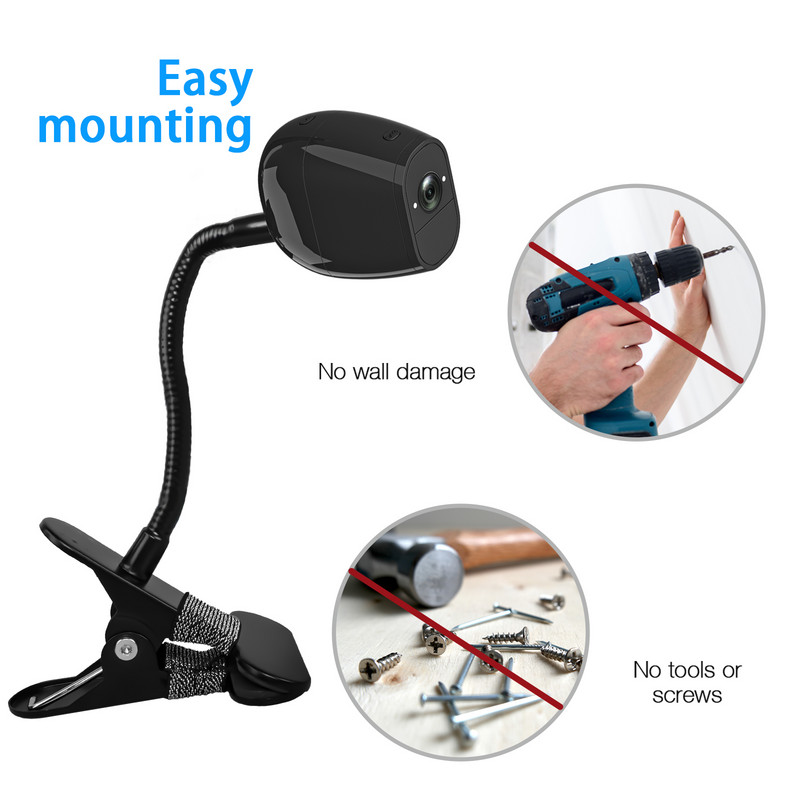 Elastīgs saspraudes skavas stiprinājums priekš Arlo Camera Seise Arlo Go, Arlo Pro, EufyCam, Reolink Argus, Piespraude pie gultiņas plauktiem vai mēbelēm