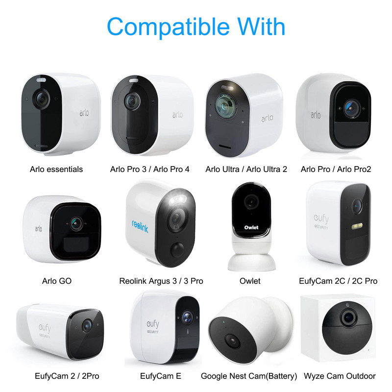 Elastīgs saspraudes skavas stiprinājums priekš Arlo Camera Seise Arlo Go, Arlo Pro, EufyCam, Reolink Argus, Piespraude pie gultiņas plauktiem vai mēbelēm