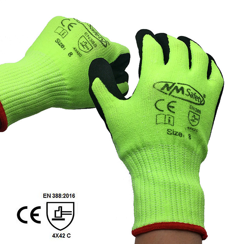 NMSafety Устойчиви на порязване работни ръкавици за потапяне на песъчливи нитрилни длани