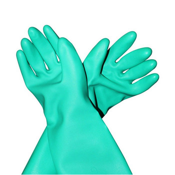 NMSAFETY Водоустойчиви дълги зелени нитрилни индустриални химически работни ръкавици Защитни ръкавици Диамантено захващане на дланта Ръкавици за работа