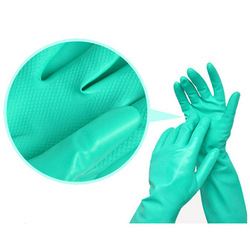 NMSAFETY Водоустойчиви дълги зелени нитрилни индустриални химически работни ръкавици Защитни ръкавици Диамантено захващане на дланта Ръкавици за работа