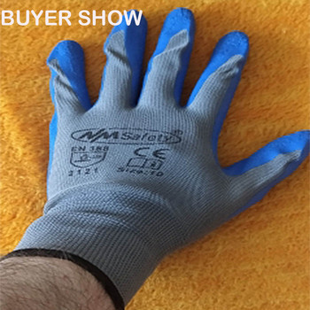NMSafety 13 калибър плетени предпазни работни ръкавици с текстурирано гумено латексово покритие за строителни ръкавици