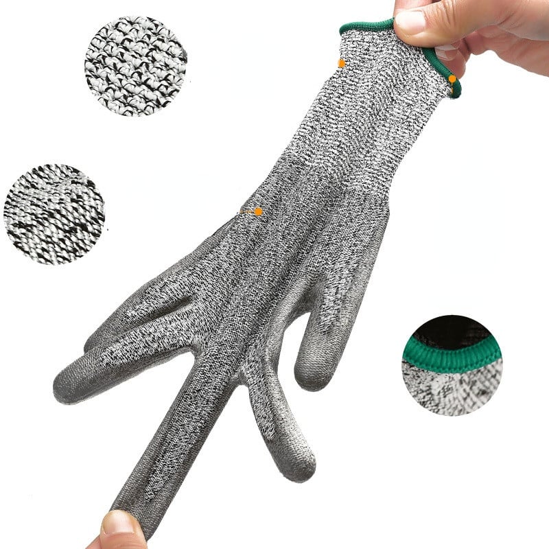 1 pāris mājas pretgriešanas pārtikas kvalitātes cimdi ar pretslīdes silikonu no PE un neilona izgatavoti drošības cimdi virtuves dārzkopībai koka griešanai