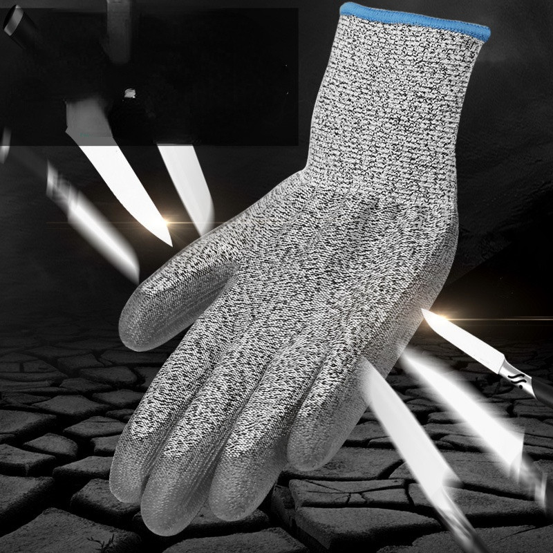 1 pāris mājas pretgriešanas pārtikas kvalitātes cimdi ar pretslīdes silikonu no PE un neilona izgatavoti drošības cimdi virtuves dārzkopībai koka griešanai