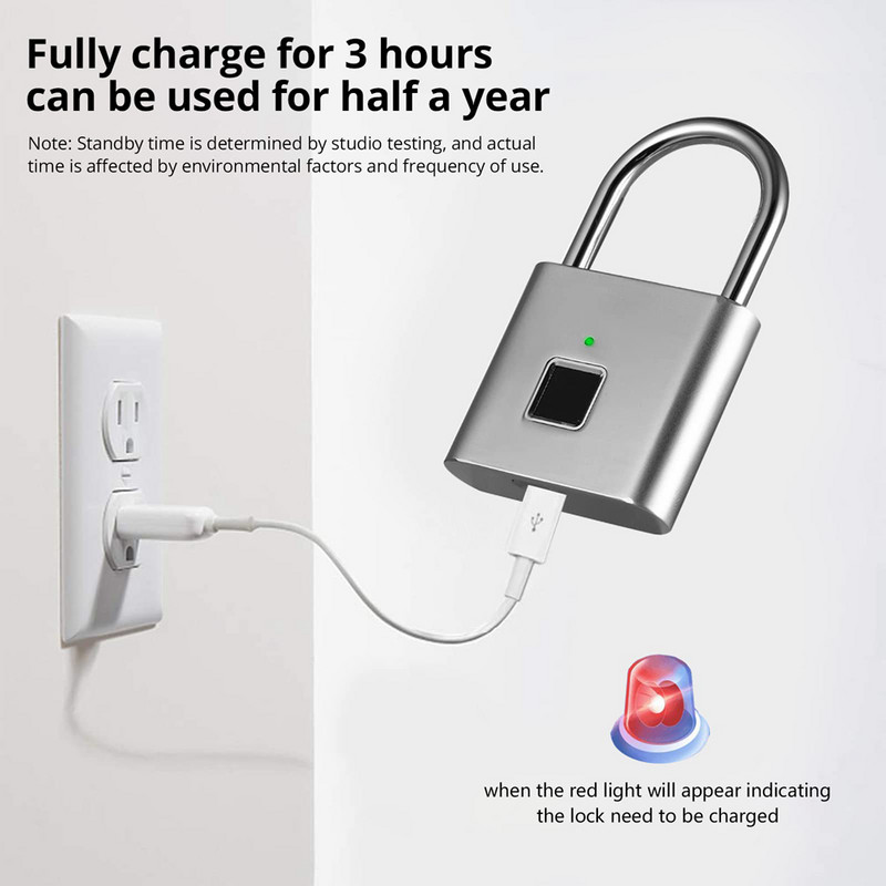 Tuya biometrinis elektroninis užraktas išmanusis namų pirštų atspaudų spynos su USB įkrovimu, vandeniui atspari saugumo apsauga cadeado