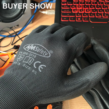 NMSafety 24 бр./12 чифта черни PU каучукови предпазни работни ръкавици с потопена длан, висококачествени, одобрени от CE.