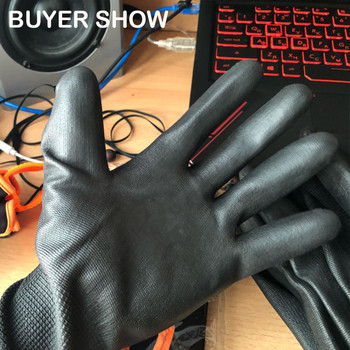 NMSafety 24 бр./12 чифта черни PU каучукови предпазни работни ръкавици с потопена длан, висококачествени, одобрени от CE.