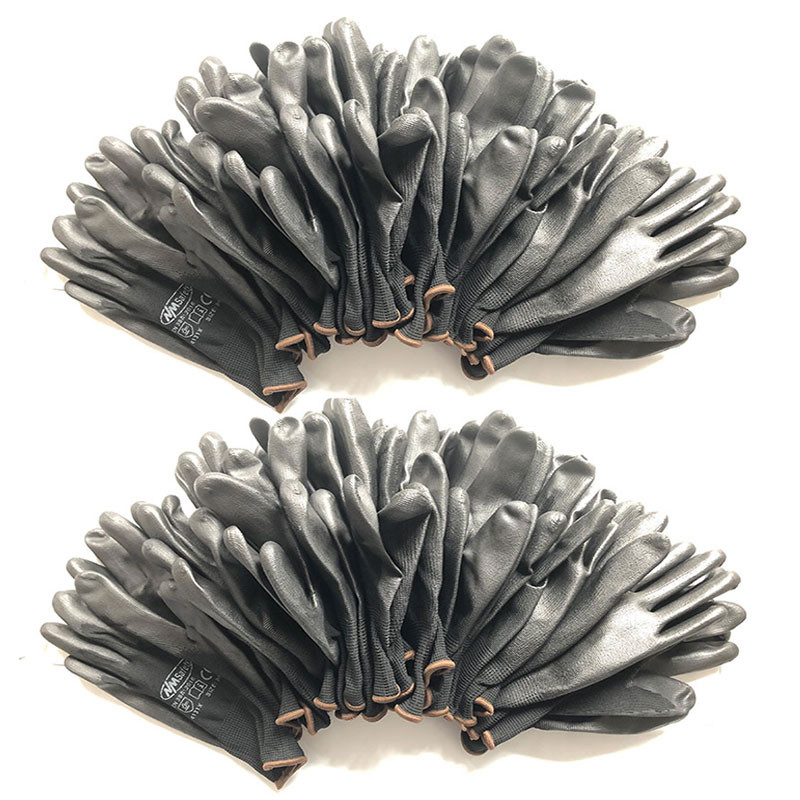 NMSafety 24 komada/12 pari crne PU gumene zaštitne radne rukavice s umočenim dlanovima visoke kvalitete odobrene CE.
