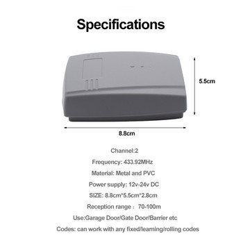 SCS SENTINEL Control Gate Δέκτης γκαραζόπορτας 12V 24V 2CH 433MHz Τηλεχειριστήριο Πομπός Άνοιγμα Πύλης Universal Receiver 433