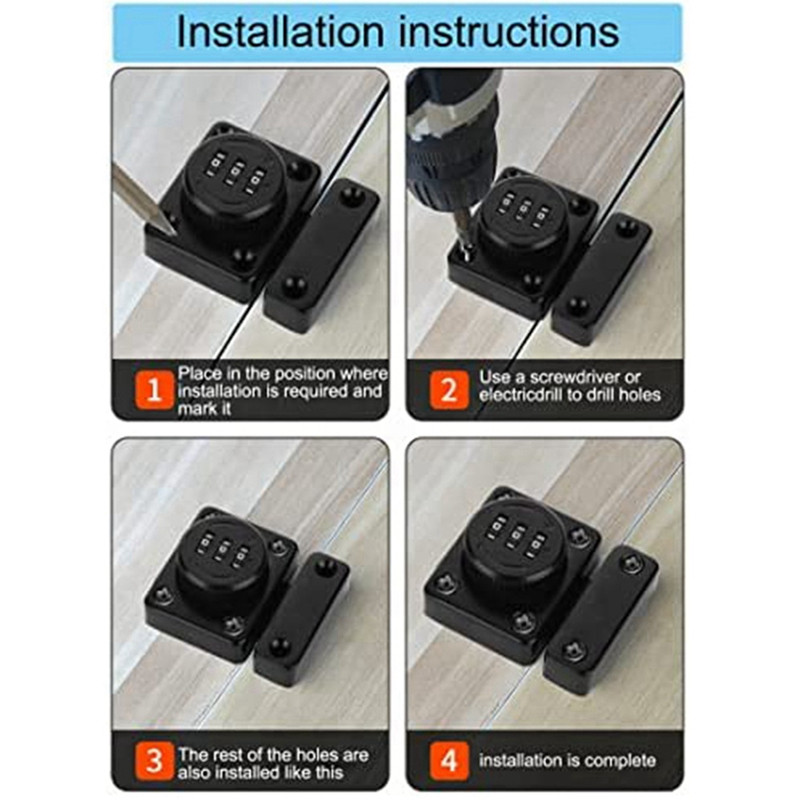 2 iepakojuma skapja paroles aizbīdnis bezatslēgas skapja slēdzene, melna skapja slēdzenes, cinka sakausējuma