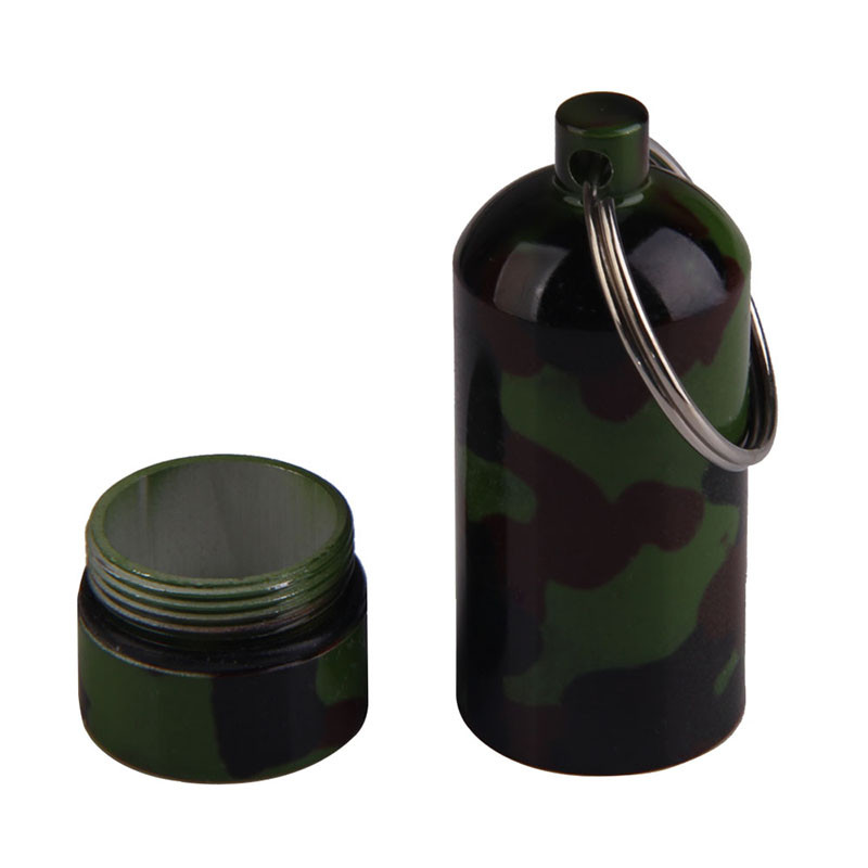 Camo pašaizsardzības alumīnija sakausējuma āra saudzējošais pirmās palīdzības medikamentu komplekts Small Gallipot Cartridge Key Chain FC